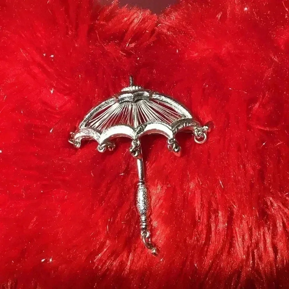 Monet Signed Vintage Silver Tone Umbrella Raindrop Dangling Brooch Pin - Picture 4 of 4